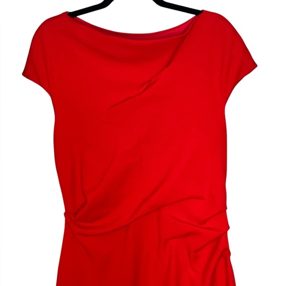 Paule Ka Red Crepe Draped Waist Detail Midi Dress - Picture 2 of 7